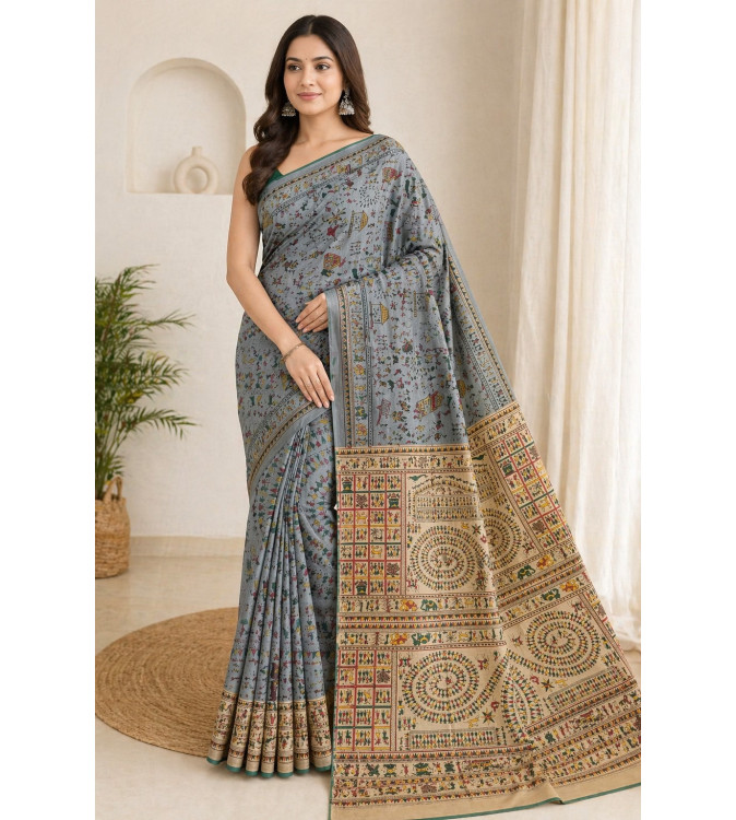 Tasar Gheecha Sataple Silk Saree for Women | Handcrafted Screen Print | Traditional Ethnic Wear | 6.5 Meter with Blouse Piece
