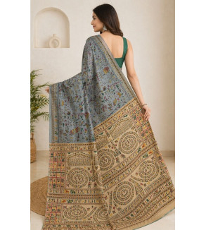 Tasar Gheecha Sataple Silk Saree for Women | Handcrafted Screen Print | Traditional Ethnic Wear | 6.5 Meter with Blouse Piece