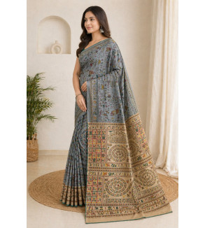 Tasar Gheecha Sataple Silk Saree for Women | Handcrafted Screen Print | Traditional Ethnic Wear | 6.5 Meter with Blouse Piece