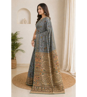 Tasar Gheecha Sataple Silk Saree for Women | Handcrafted Screen Print | Traditional Ethnic Wear | 6.5 Meter with Blouse Piece