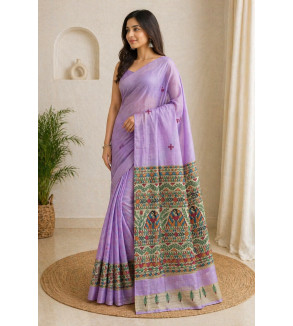 Tasar Gheecha Sataple Silk Saree for Women | Handcrafted Screen Print | Traditional Ethnic Wear | 6.5 Meter with Blouse