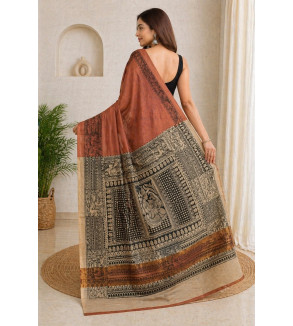 copy of Tasar Gheecha Sataple Silk Saree for Women | Handcrafted Screen Print | Traditional Ethnic Wear | 6.5 Meter with Blouse