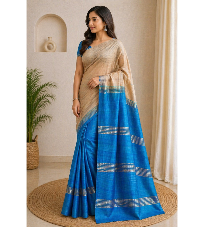 Pure Tasar Gheecha Silk Saree for Women | Handloom Certified | Silk Mark | Traditional Handwoven Saree | 6.5 Meter with Blouse