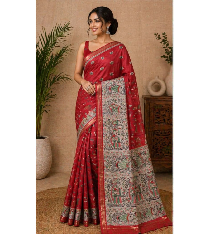 copy of copy of copy of copy of Tasar Gheecha Sataple Silk Saree for Women | Handcrafted Screen Print | Traditional Ethnic Wear