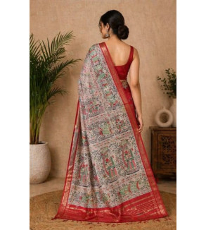 copy of copy of copy of copy of Tasar Gheecha Sataple Silk Saree for Women | Handcrafted Screen Print | Traditional Ethnic Wear