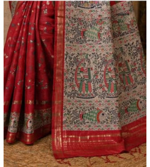 copy of copy of copy of copy of Tasar Gheecha Sataple Silk Saree for Women | Handcrafted Screen Print | Traditional Ethnic Wear