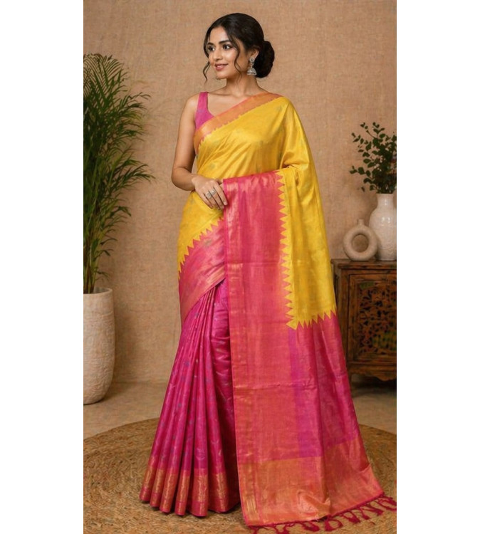 copy of copy of copy of copy of copy of Tasar Gheecha Sataple Silk Saree for Women | Handcrafted Screen Print | Traditional Ethn