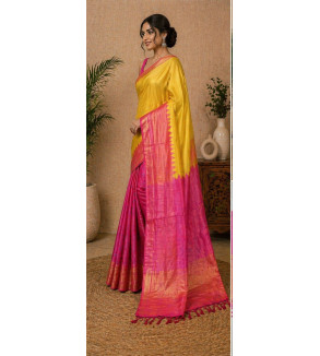 copy of copy of copy of copy of copy of Tasar Gheecha Sataple Silk Saree for Women | Handcrafted Screen Print | Traditional Ethn