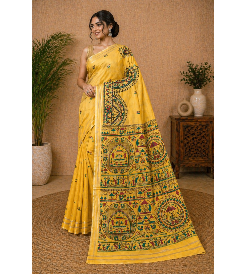 copy of copy of copy of copy of copy of copy of Tasar Gheecha Sataple Silk Saree for Women | Handcrafted Screen Print | Traditio
