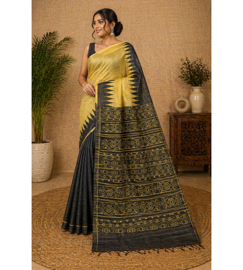 copy of copy of copy of copy of copy of Tasar Gheecha Sataple Silk Saree for Women | Handcrafted Screen Print | Traditional Ethn
