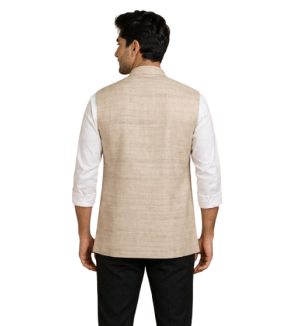 Tasar Gheecha Silk Bandi for Men | Handloom Nehru Jacket | Natural Color | Ethnic Wear | Sizes 38