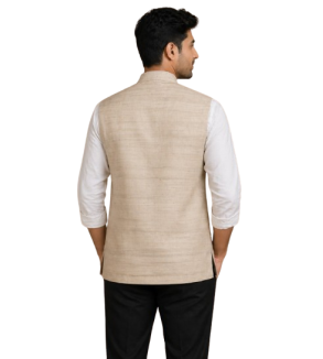 Tasar Gheecha Silk Bandi for Men | Handloom Nehru Jacket | Natural Color | Ethnic Wear | Sizes 44