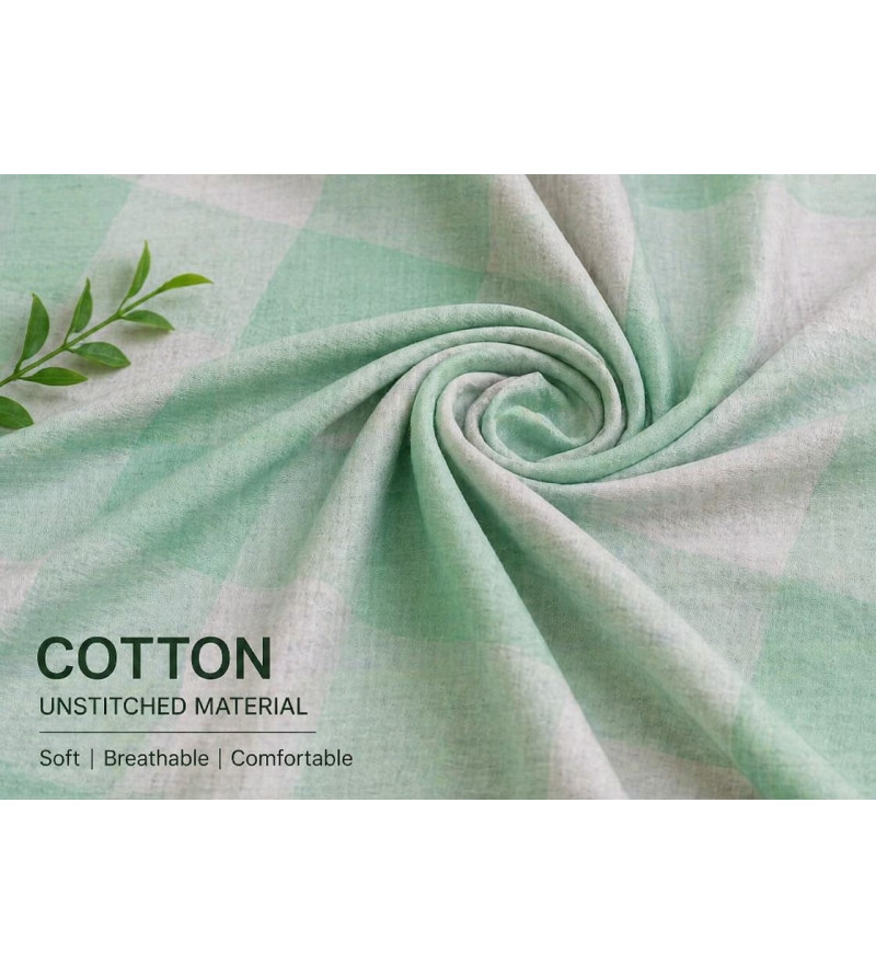 Cotton Unstitched Dress Material | Soft Checked Fabric | Breathable Cotton Cloth for Kurti, Shirt & Suit 1mtr
