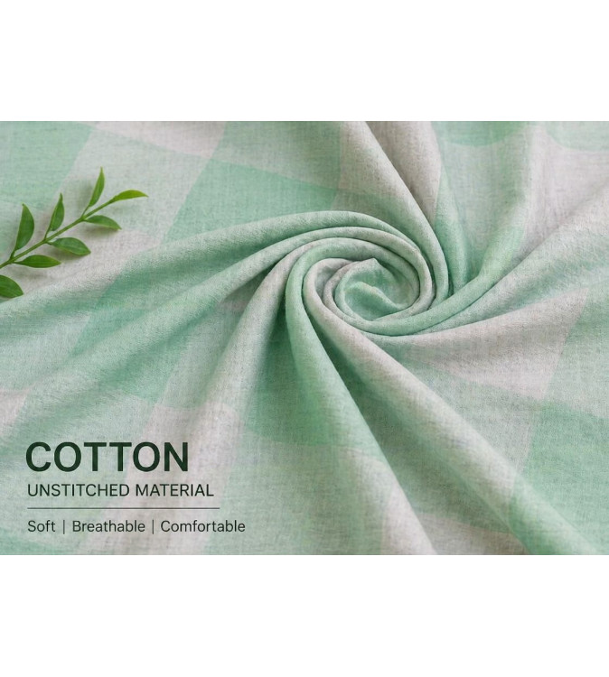 Cotton Unstitched Dress Material | Soft Checked Fabric | Breathable Cotton Cloth for Kurti, Shirt & Suit 1mtr