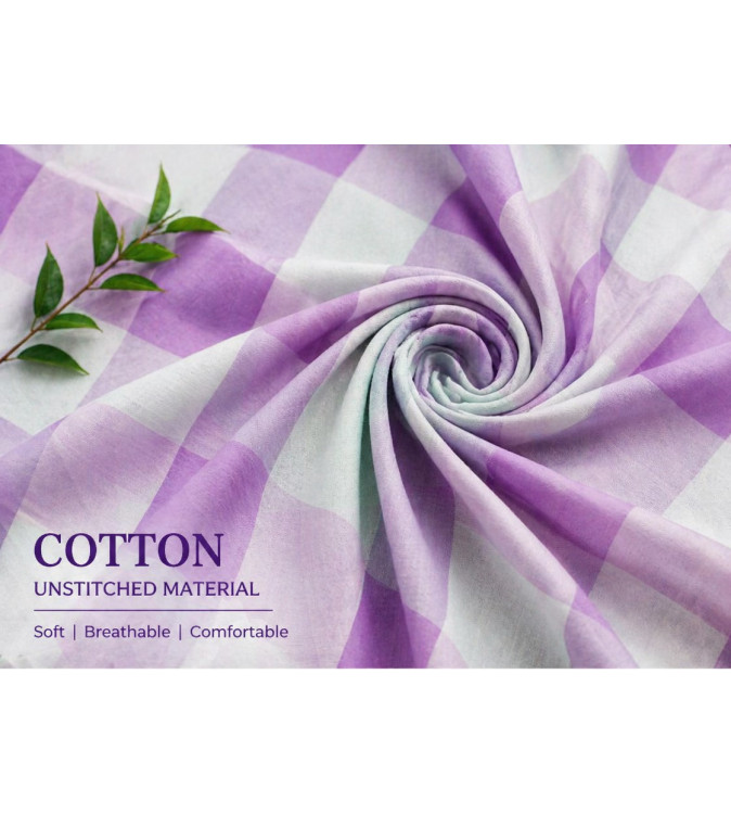 Cotton Unstitched Dress Material | Soft Checked Fabric | Breathable Cotton Cloth for Kurti, Shirt & Suit 1mtr