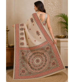 copy of copy of copy of copy of copy of Tasar Gheecha Sataple Silk Saree for Women | Handcrafted Screen Print | Traditional Ethn