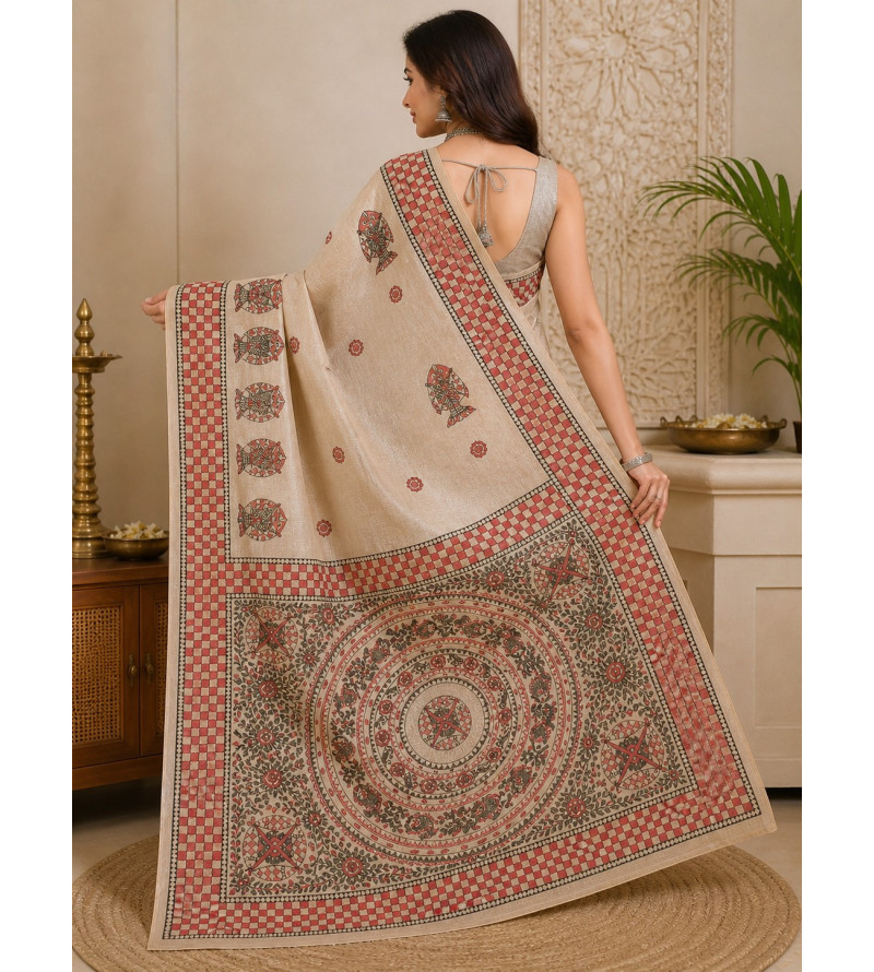 copy of copy of copy of copy of copy of Tasar Gheecha Sataple Silk Saree for Women | Handcrafted Screen Print | Traditional Ethn