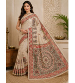 Tasar Tasar Silk Printed Saree for Women | Handloom Certified | Silk Mark | Traditional Ethnic Saree with Blouse
