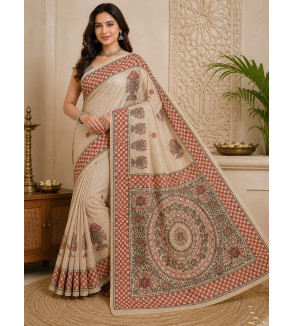 Tasar Tasar Silk Printed Saree for Women | Handloom Certified | Silk Mark | Traditional Ethnic Saree with Blouse