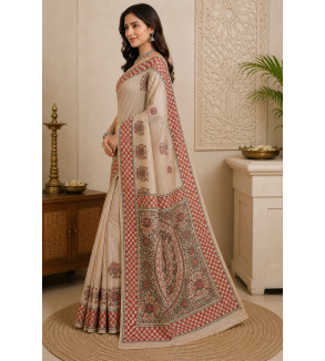 Tasar Tasar Silk Printed Saree for Women | Handloom Certified | Silk Mark | Traditional Ethnic Saree with Blouse
