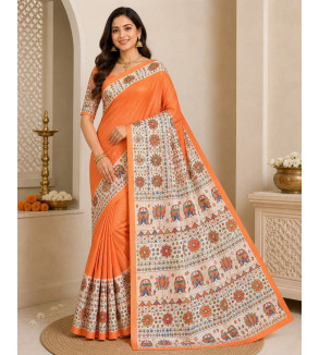 Tasar Tasar Silk Printed Saree for Women | Handloom Certified | Silk Mark | Traditional Ethnic Saree with Blouse