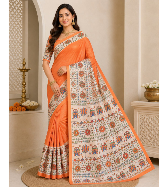 copy of copy of copy of copy of copy of copy of copy of Tasar Gheecha Sataple Silk Saree for Women | Handcrafted Screen Print |