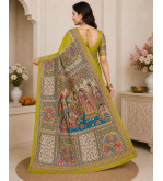 Pure Tasar Gheecha Silk Printed Saree for Women | Handloom Certified | Silk Mark | Traditional Ethnic Saree with Blouse