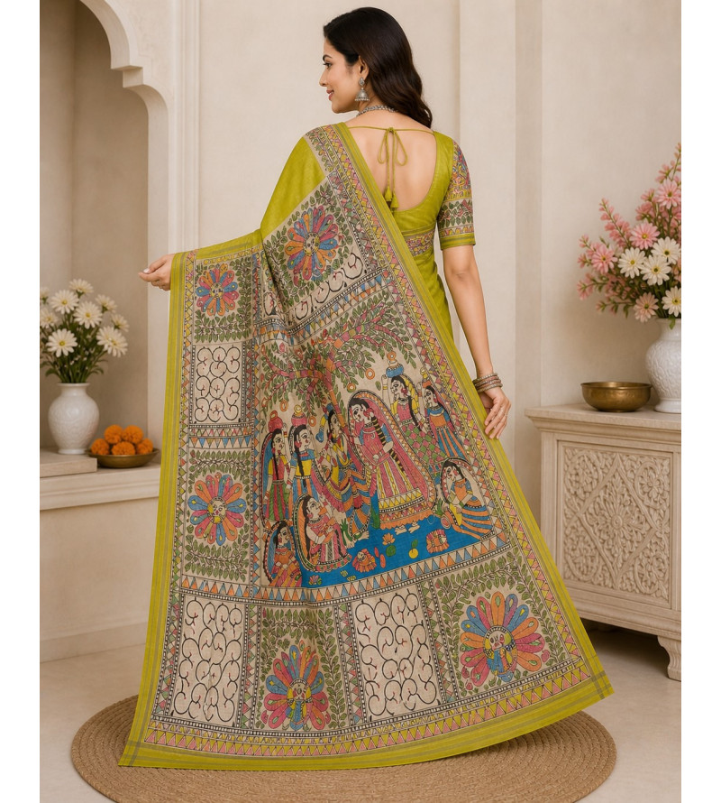 Pure Tasar Gheecha Silk Printed Saree for Women | Handloom Certified | Silk Mark | Traditional Ethnic Saree with Blouse