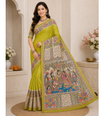 Pure Tasar Gheecha Silk Printed Saree for Women | Handloom Certified | Silk Mark | Traditional Ethnic Saree with Blouse