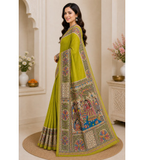 Pure Tasar Gheecha Silk Printed Saree for Women | Handloom Certified | Silk Mark | Traditional Ethnic Saree with Blouse