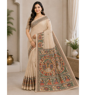 Tasar Tasar Silk Printed Saree for Women | Handloom Certified | Silk Mark | Traditional Ethnic Saree with Blouse