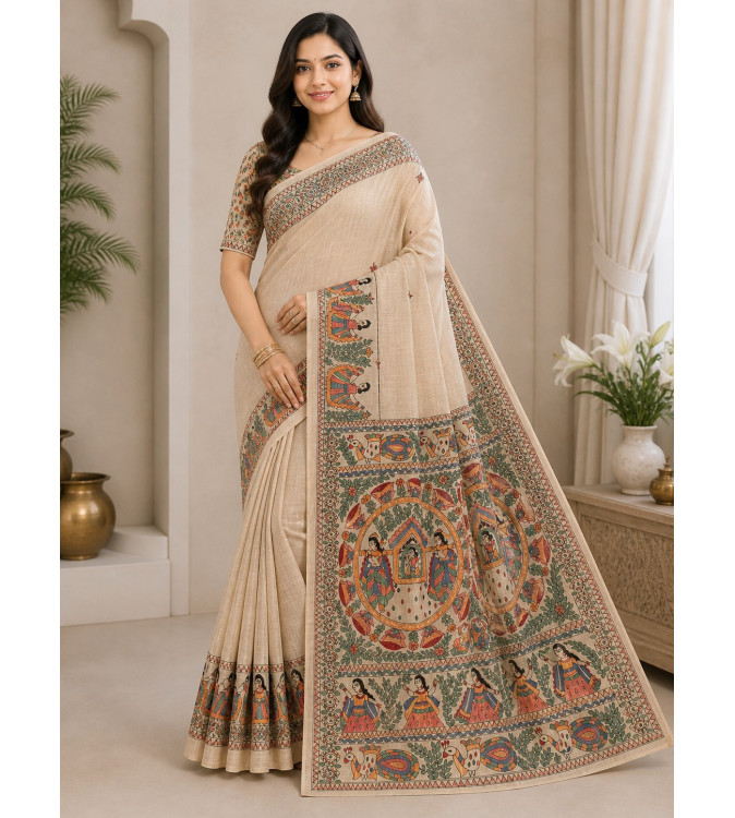 copy of copy of copy of copy of copy of copy of Tasar Gheecha Sataple Silk Saree for Women | Handcrafted Screen Print | Traditio