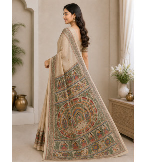 Tasar Tasar Silk Printed Saree for Women | Handloom Certified | Silk Mark | Traditional Ethnic Saree with Blouse