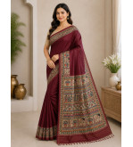 Tasar Tasar Silk Printed Saree for Women | Handloom Certified | Silk Mark | Traditional Ethnic Saree with Blouse