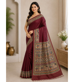 Tasar Tasar Silk Printed Saree for Women | Handloom Certified | Silk Mark | Traditional Ethnic Saree with Blouse