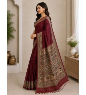 Tasar Tasar Silk Printed Saree for Women | Handloom Certified | Silk Mark | Traditional Ethnic Saree with Blouse