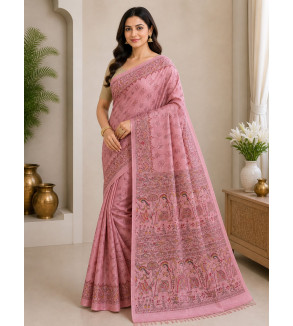 Tasar Tasar Silk Printed Saree for Women | Handloom Certified | Silk Mark | Traditional Ethnic Saree with Blouse
