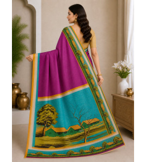 Tasar Tasar Silk Printed Saree for Women | Handloom Certified | Silk Mark | Traditional Ethnic Saree with Blouse