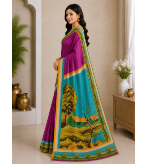 Tasar Tasar Silk Printed Saree for Women | Handloom Certified | Silk Mark | Traditional Ethnic Saree with Blouse